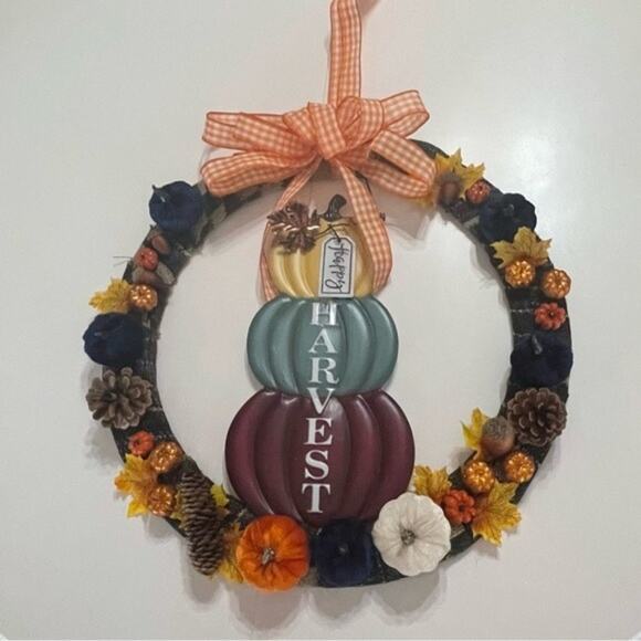 Handmade Wreath Pumpkin Harvest Autumn - Picture 1 of 15